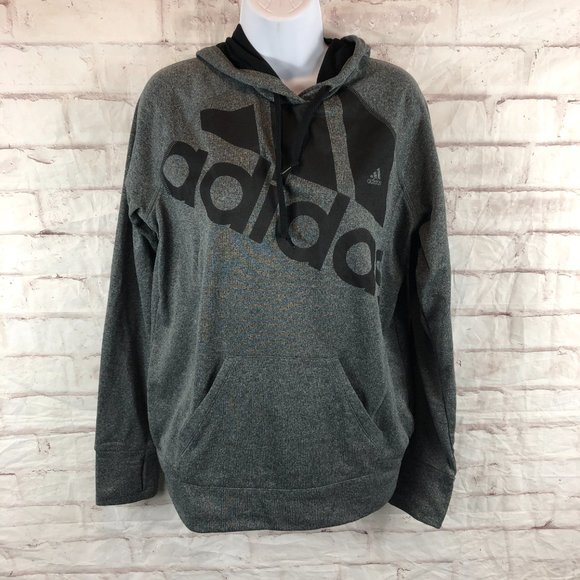 adidas Sweaters - adidas Women's L The Go-To Charcoal Gray / Black 3 Stripe Logo Hoodie Sweater